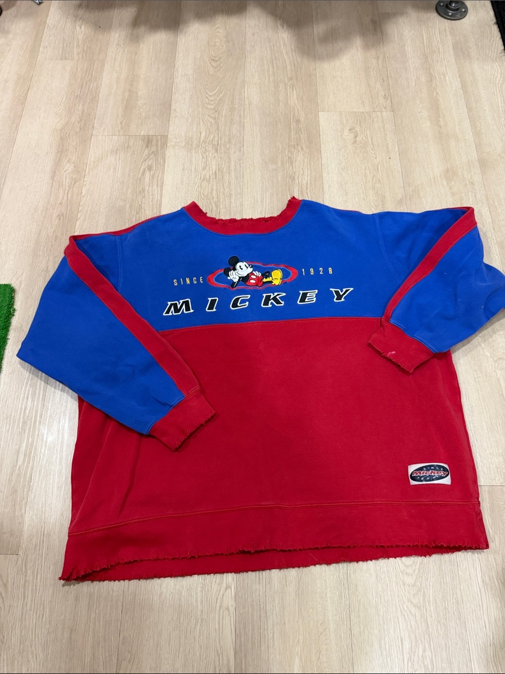 Vintage Disney Mickey Colorblock Crewneck Sweatshirt - Red & Blue XL